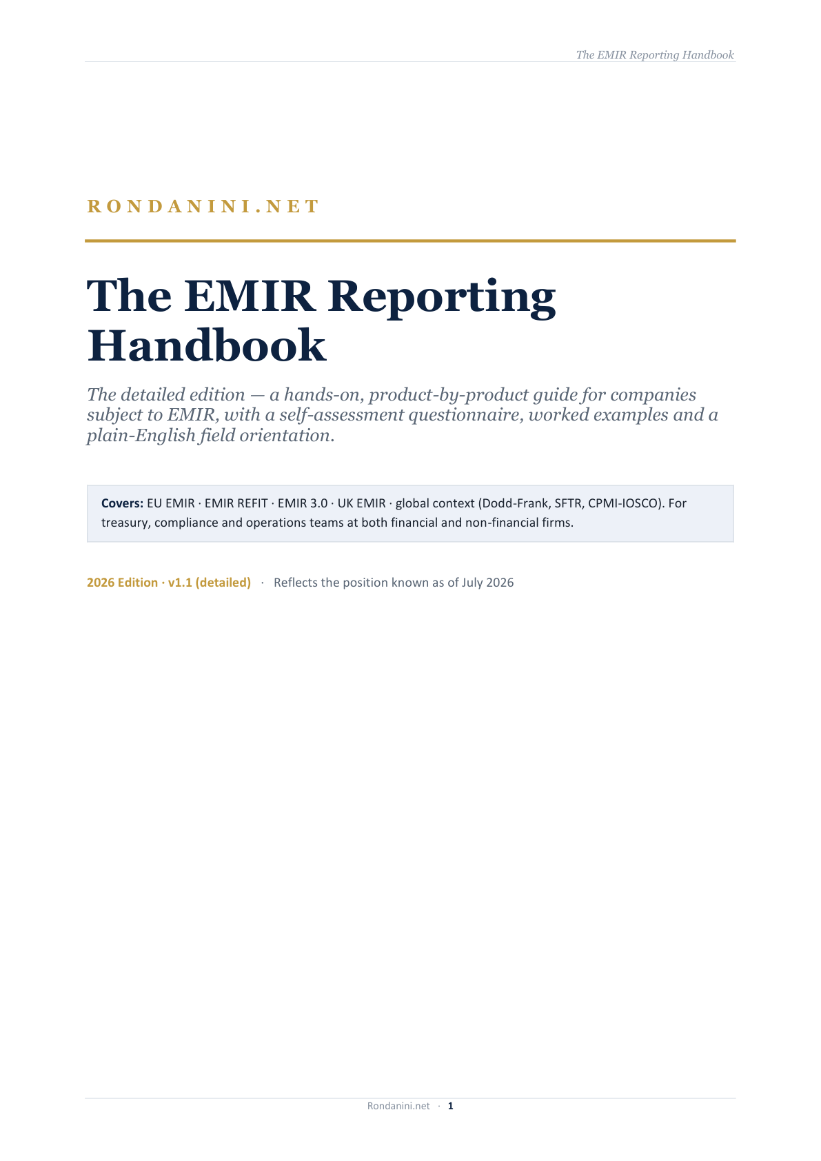 EMIR Reporting Handbook cover